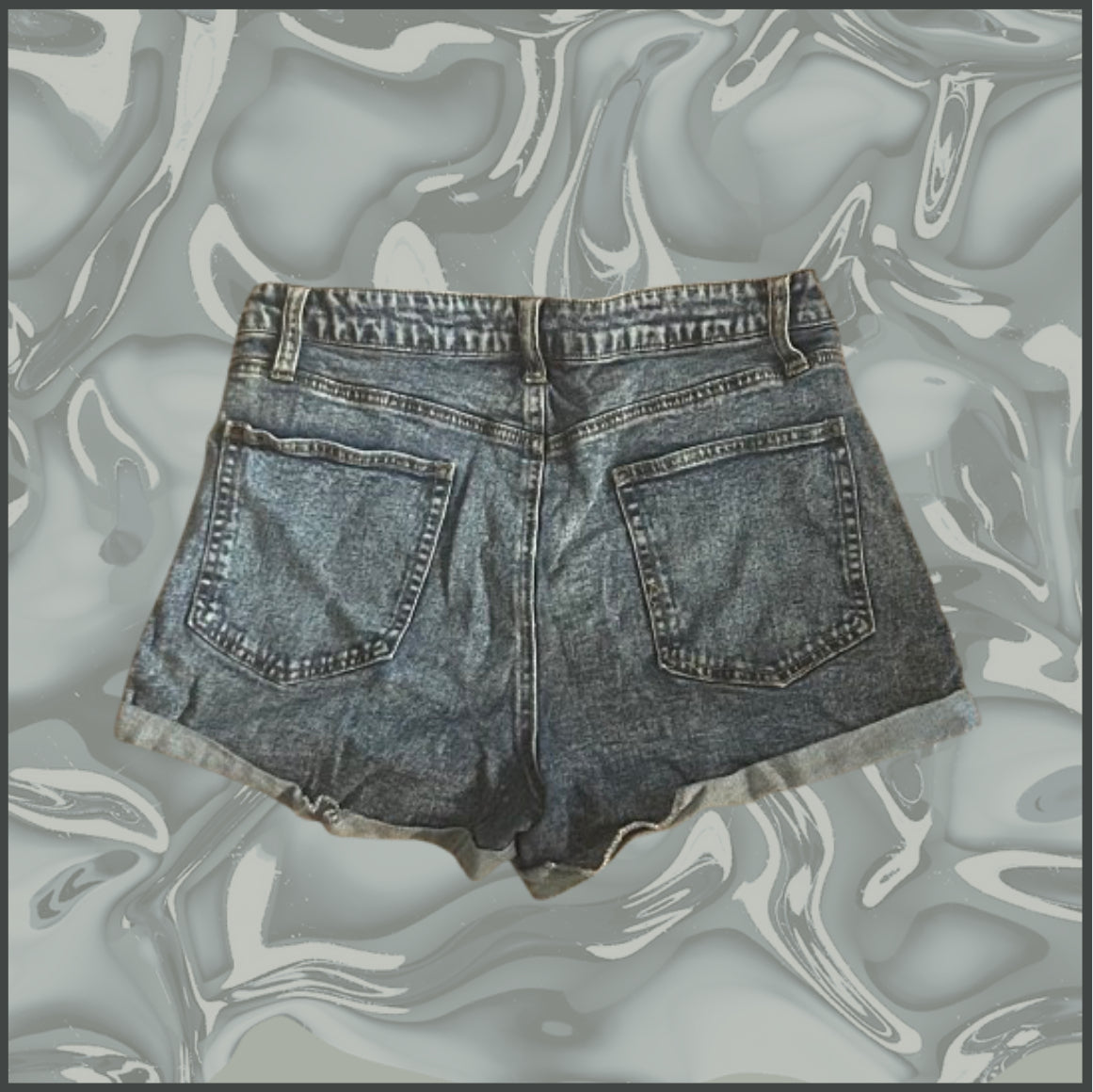 medium wash denim shorts