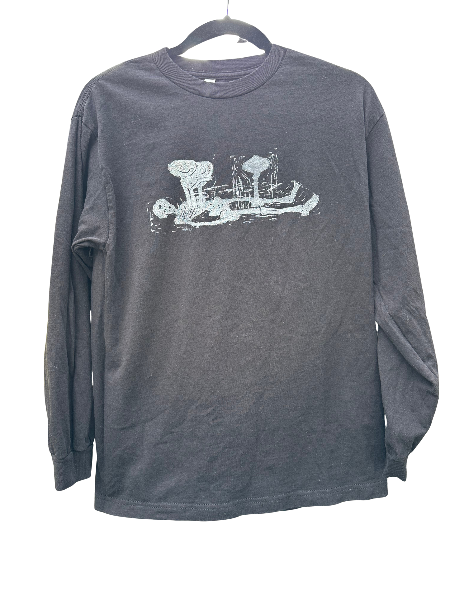 black american apparel long sleeve with skeleton and mushies