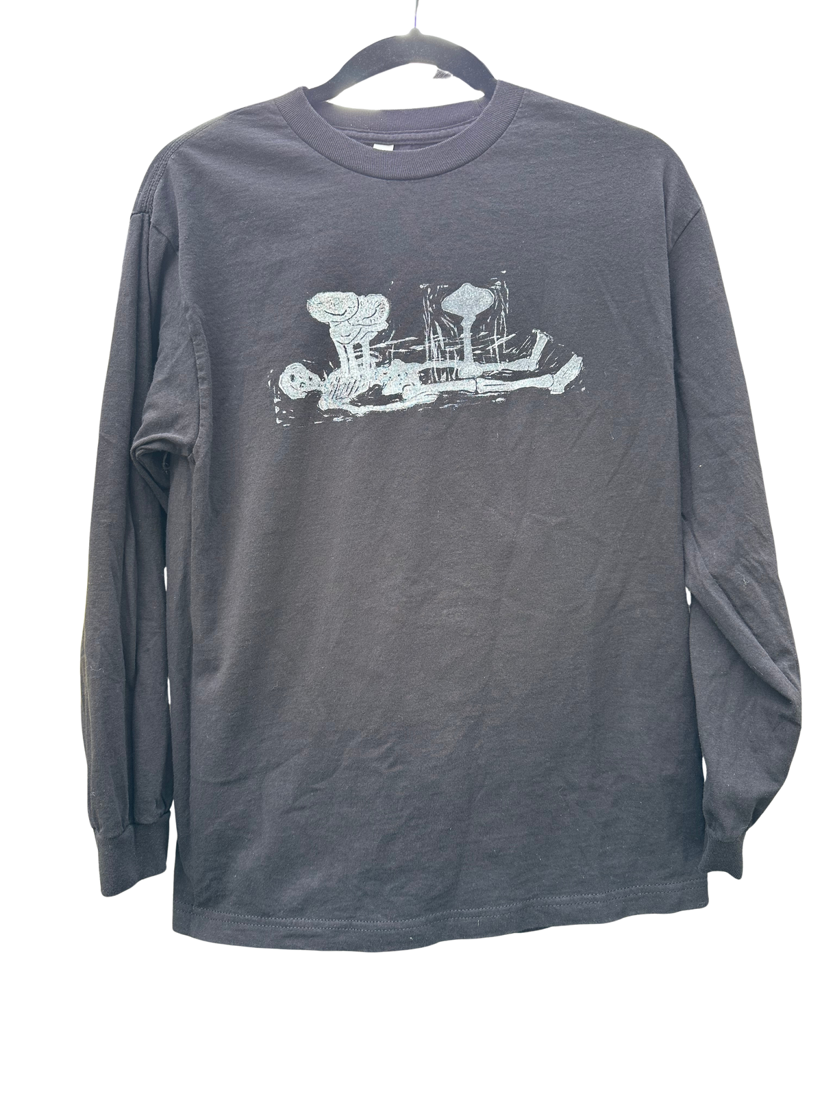 black american apparel long sleeve with skeleton and mushies