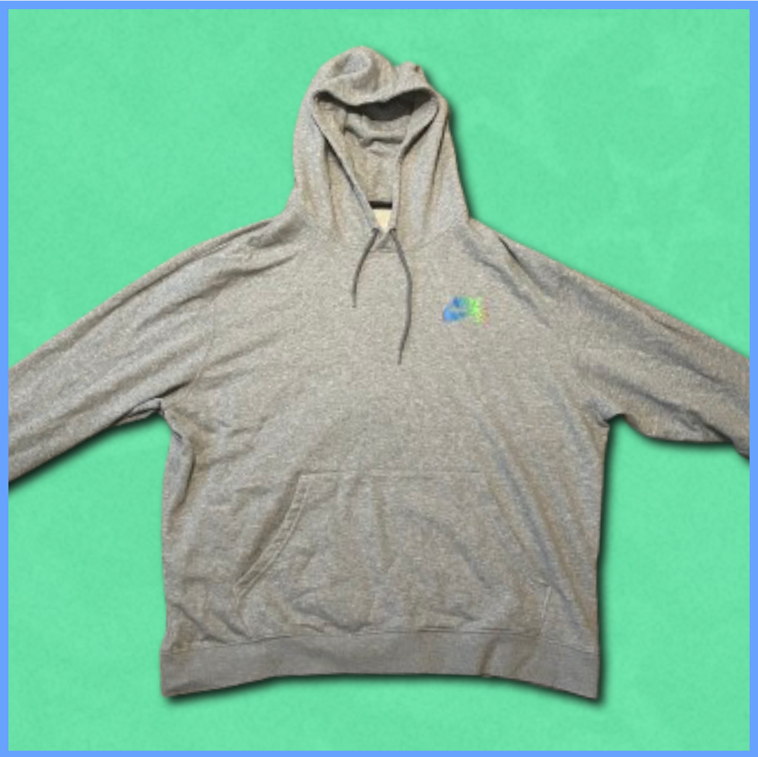 gray nike hoodie with sunset back design