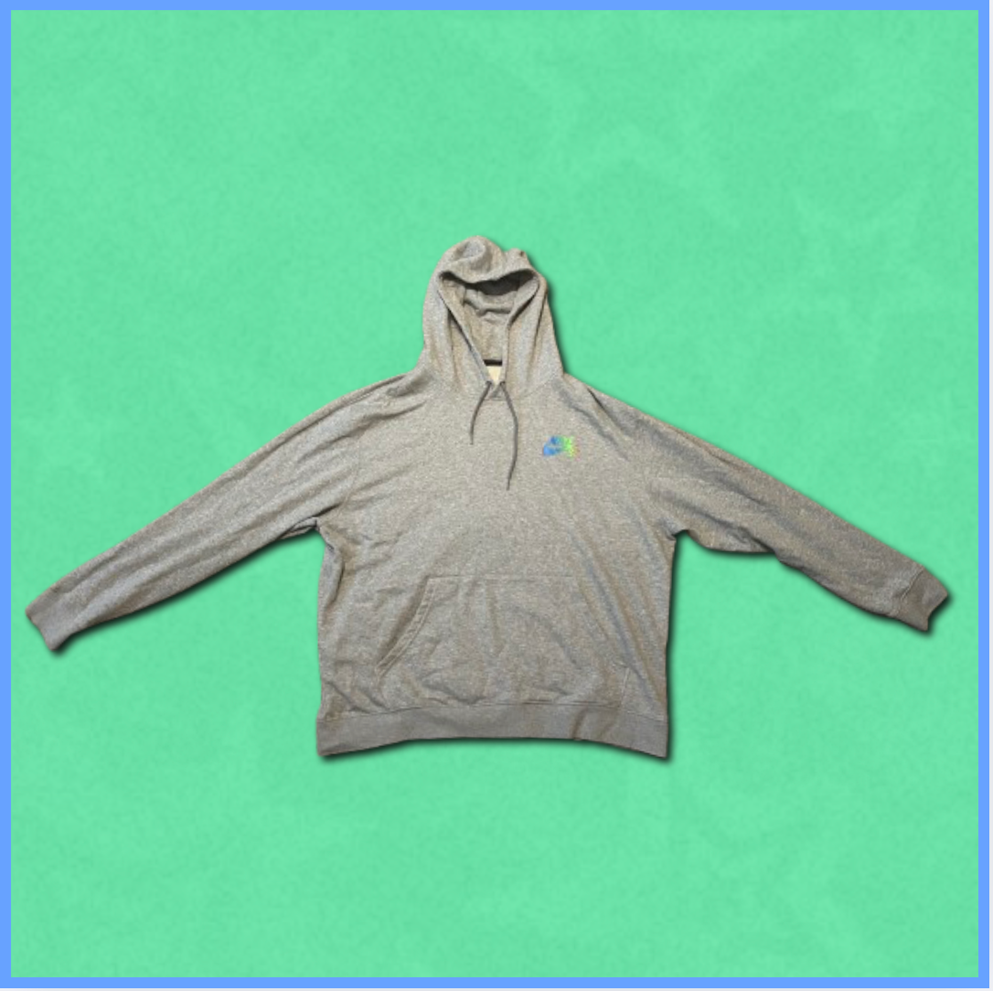 gray nike hoodie with sunset back design