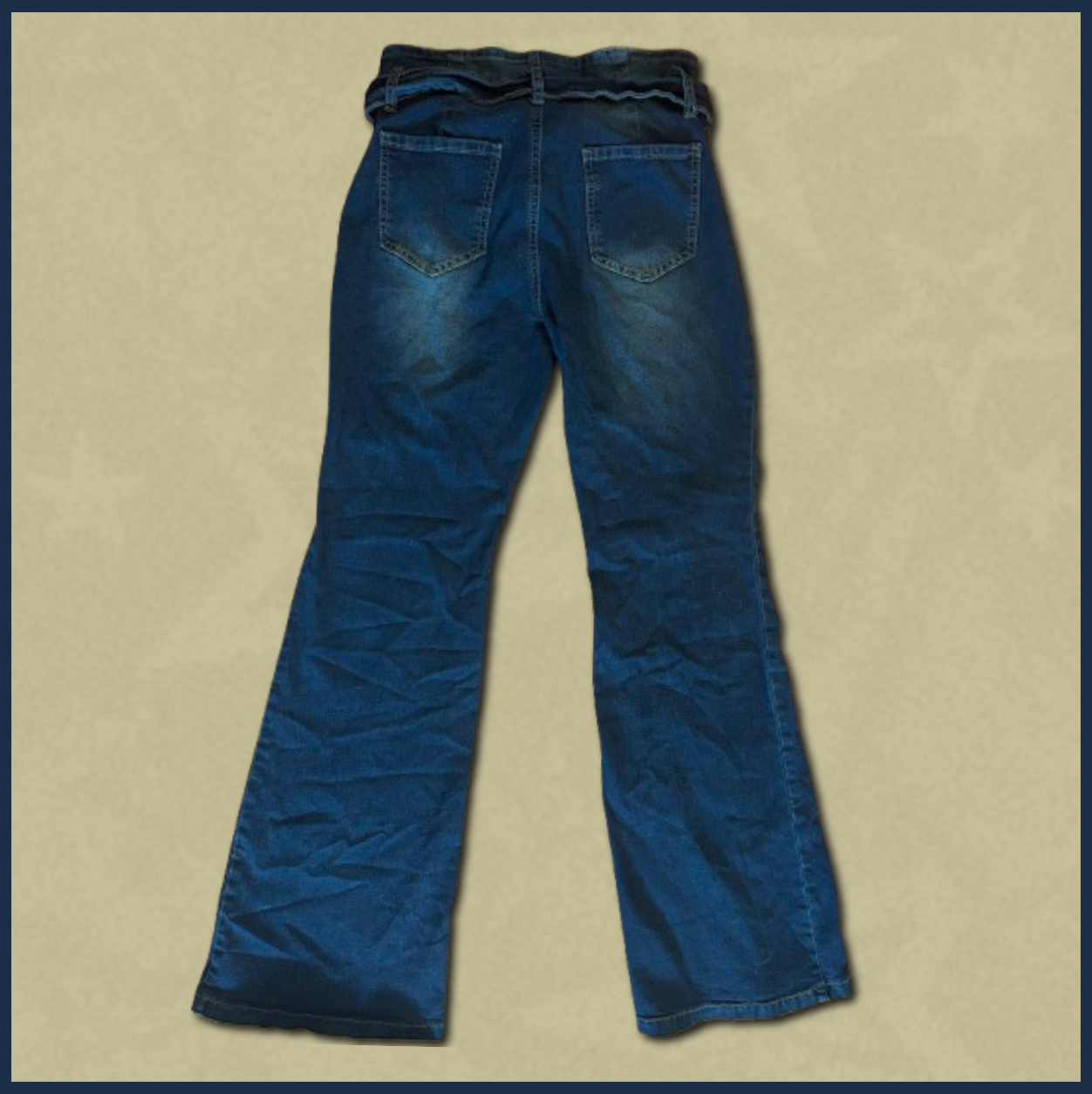 dark wash jeans with belt design
