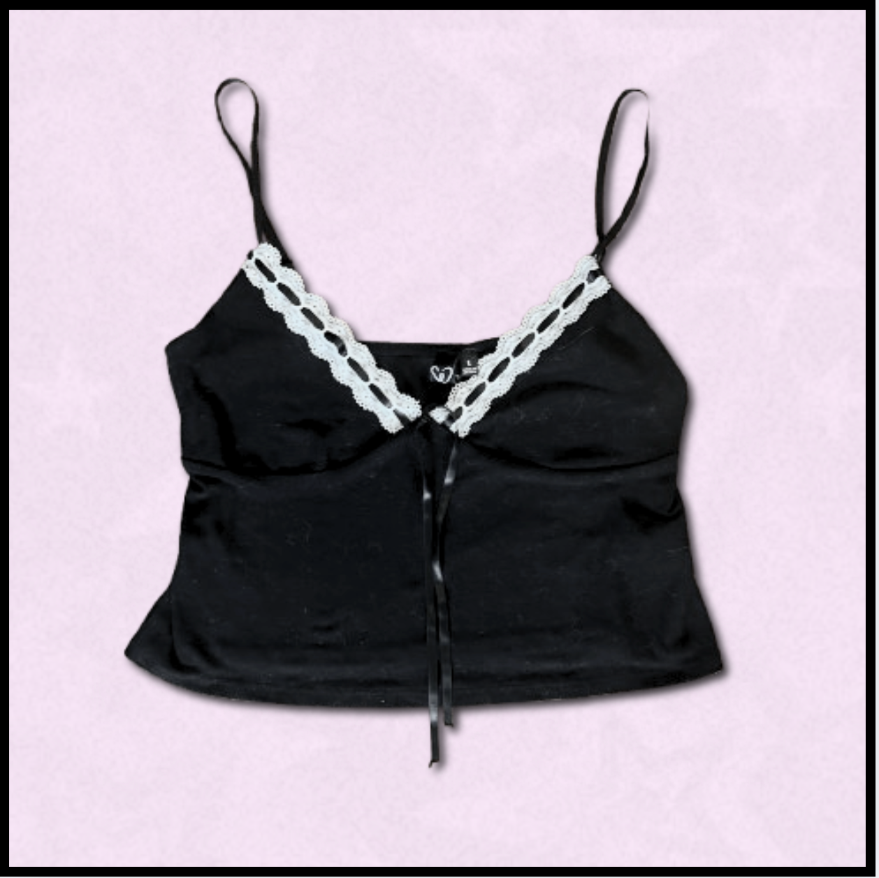 black tank top with white lace design