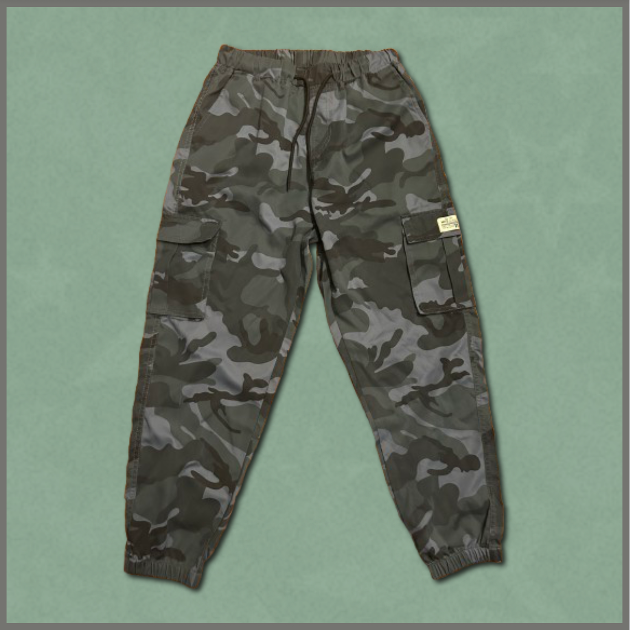 unisex greenish-gray camo joggers