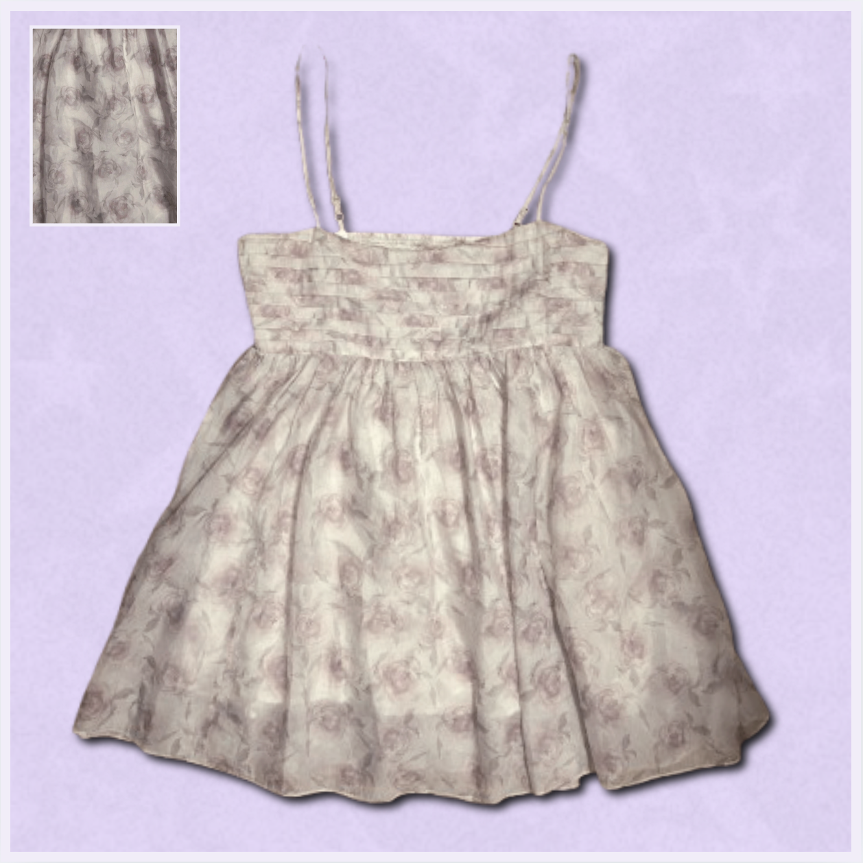 white + purple floral shorter dress