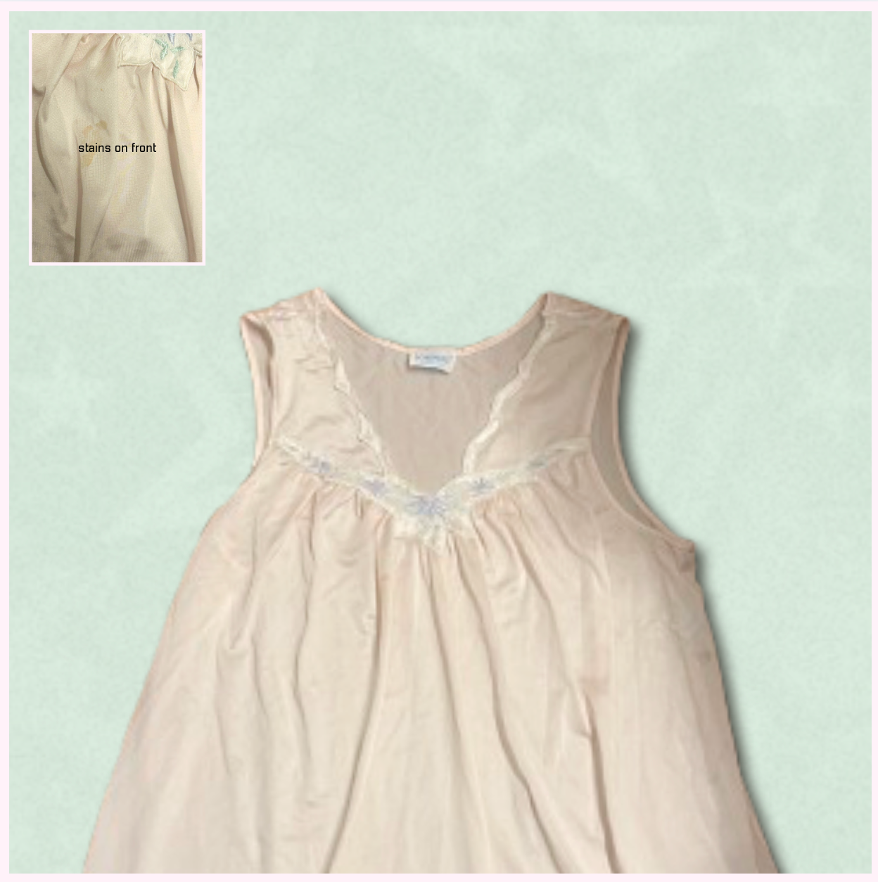 pale pink slip dress with white/blue/green trim design