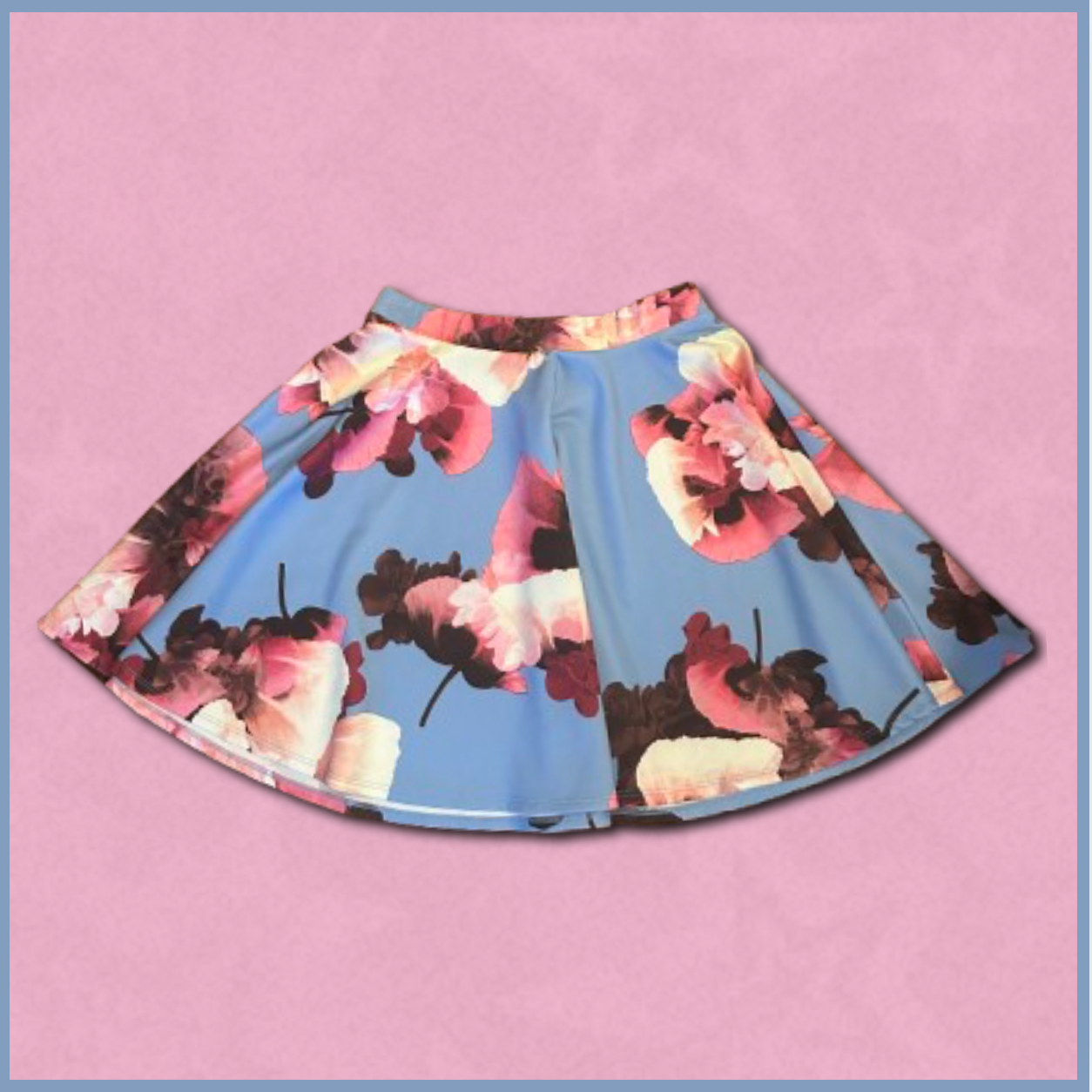 blue + pink floral skirt