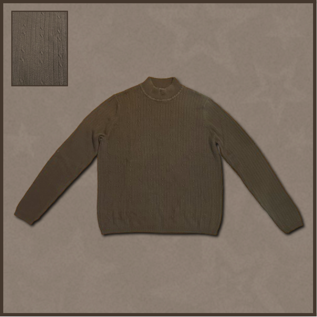 brown patterned turtle-neck sweater