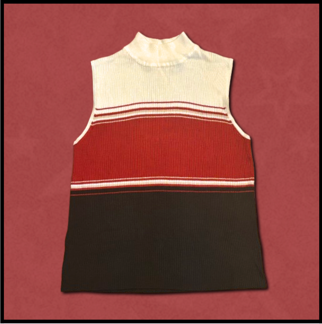 black/red/white turtle-neck sweater vest