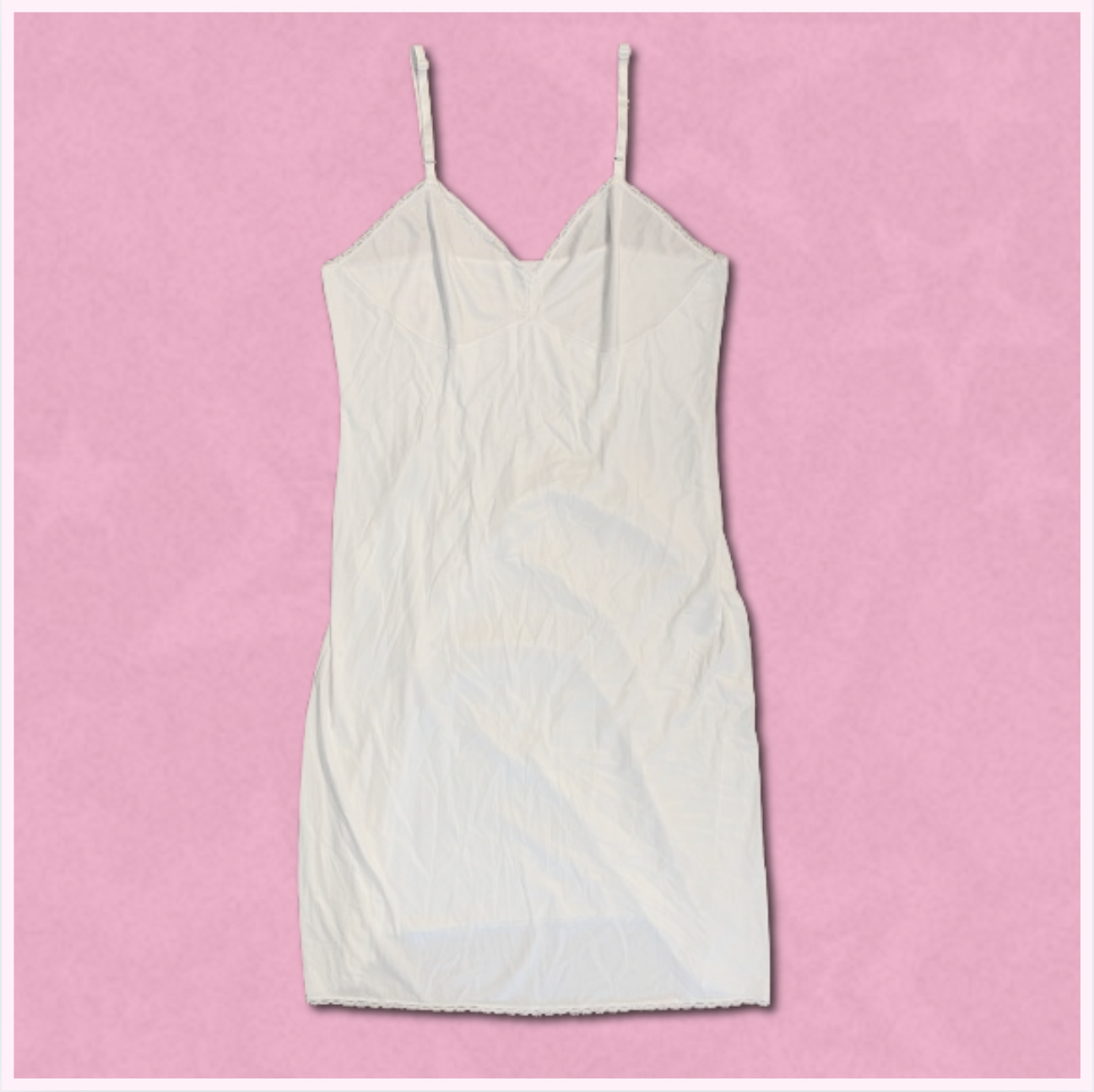 white slip dress with slight lace trim