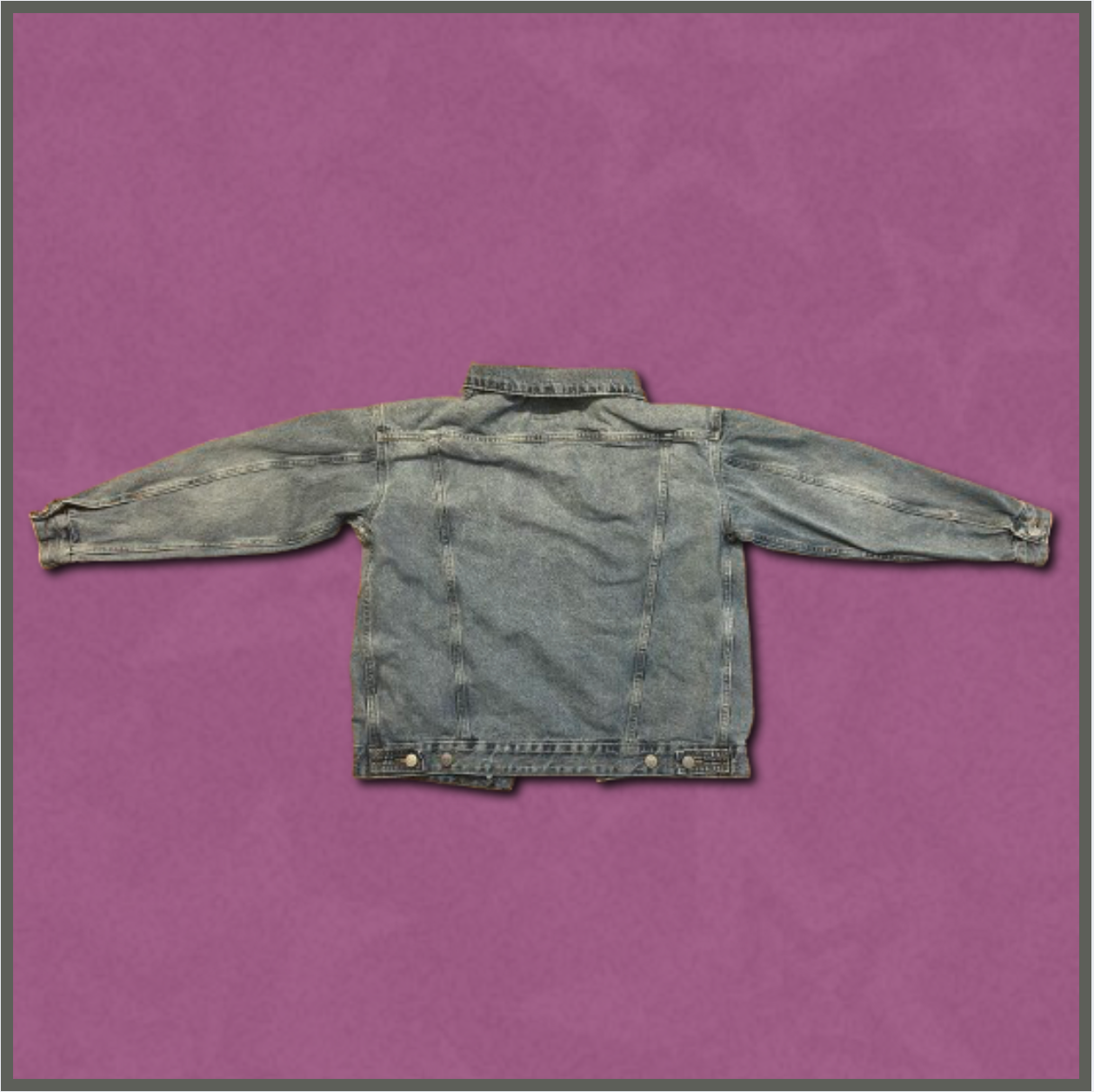 medium-wash heavy distressed denim jacket