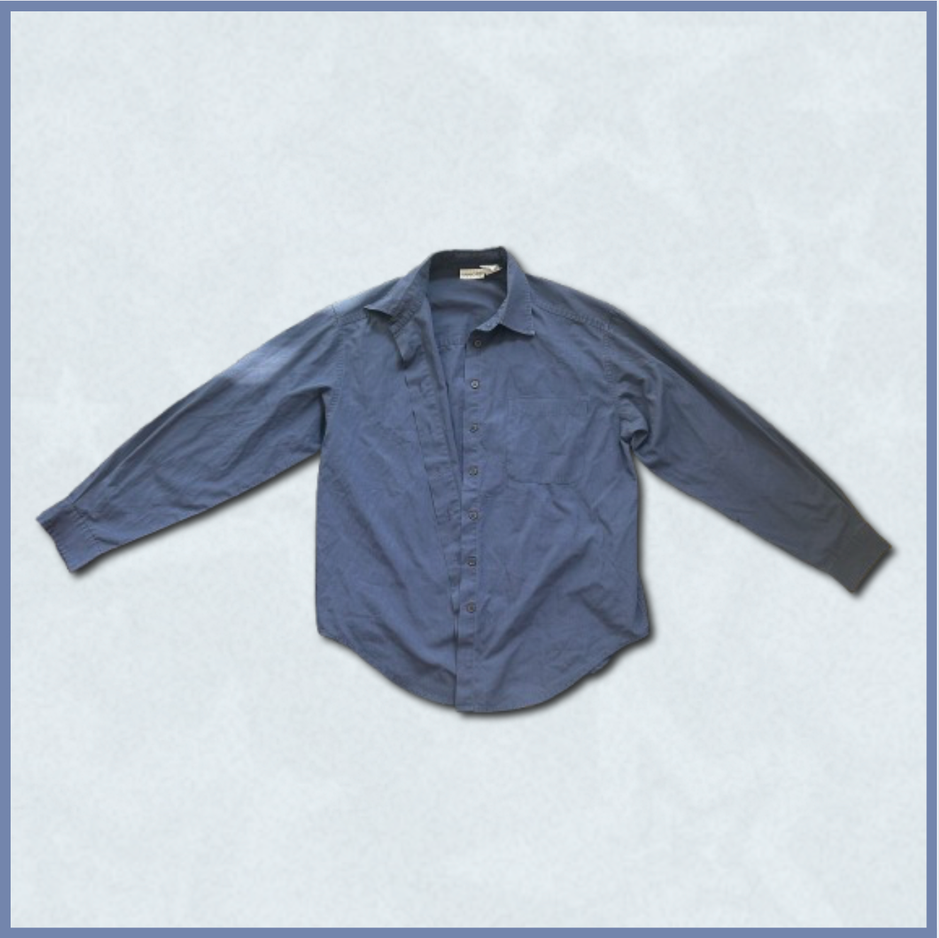 dark blue long-sleeve collared button-up