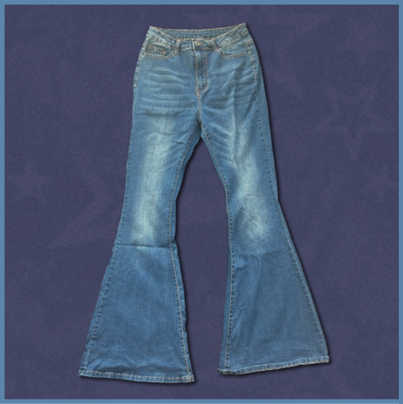 medium-wash flared jeans