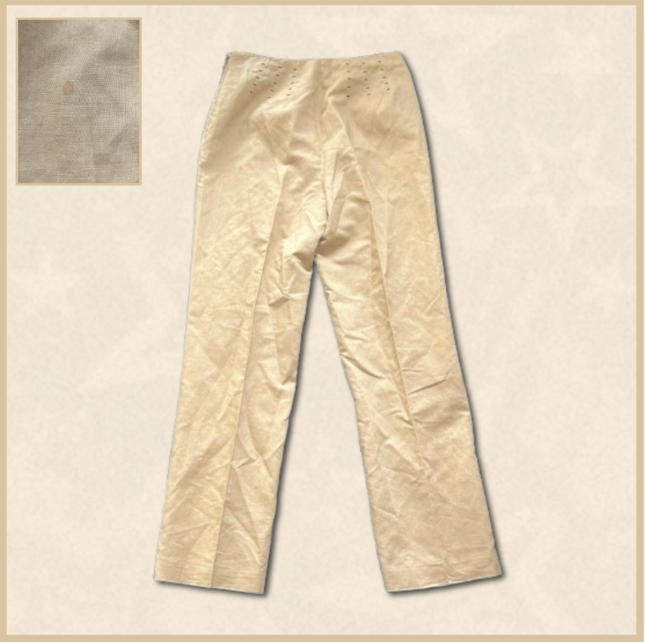 beige business pants with black sewn design