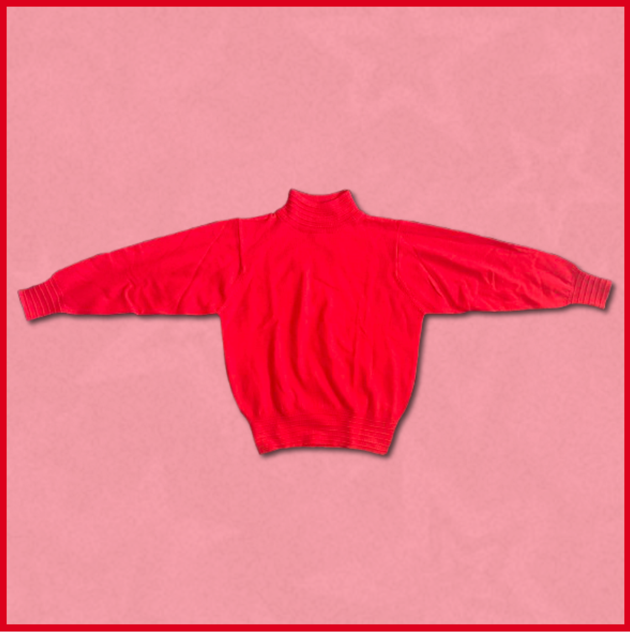 deep red turtle-neck sweater