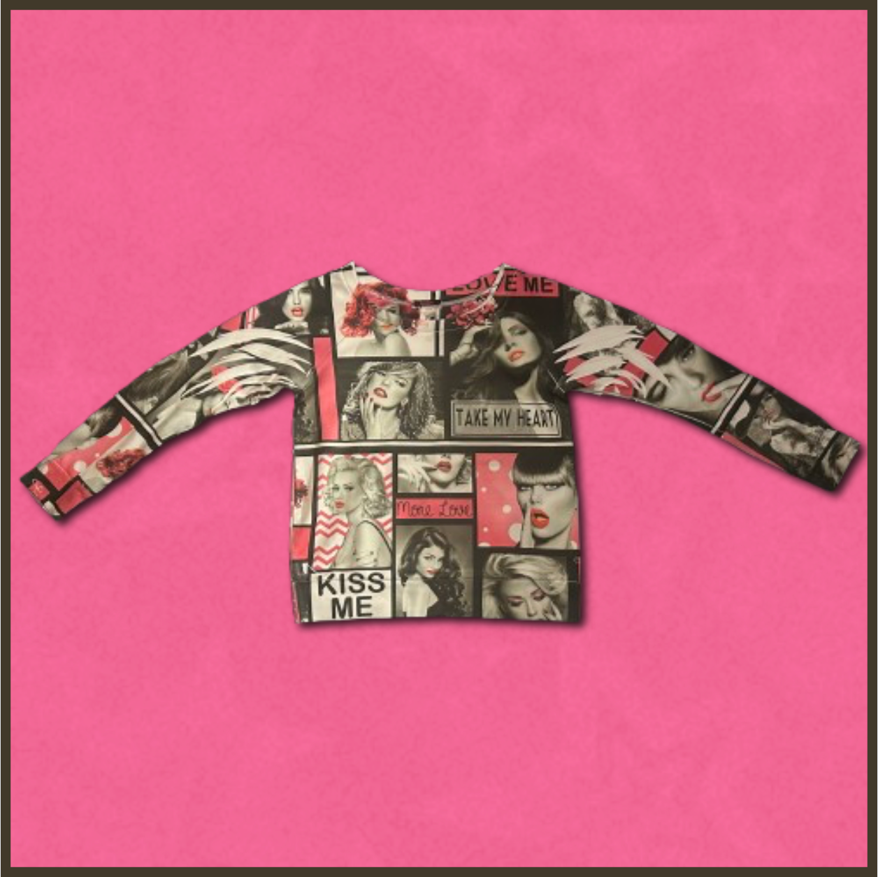 black/pink/white graphic shirt with rhinestone design