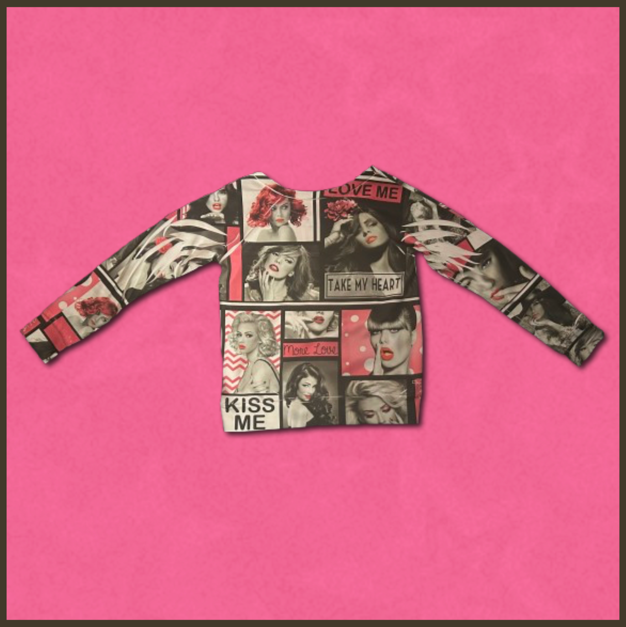 black/pink/white graphic shirt with rhinestone design