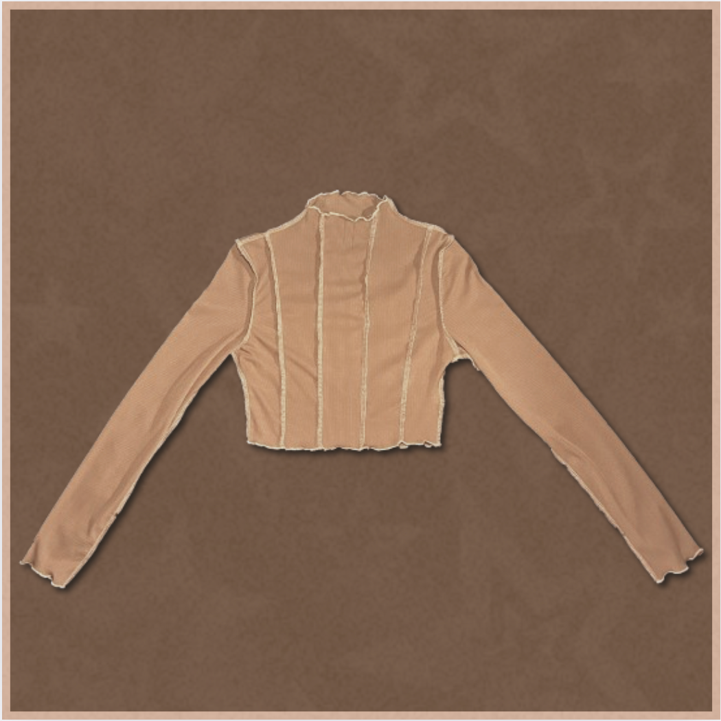 paler brown ribbed slim-fitting crop top