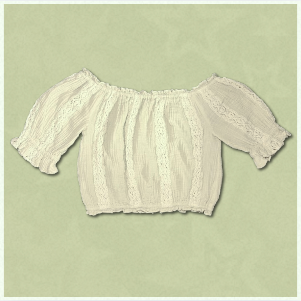 pale green off-shoulder top with fluffy drawstring design