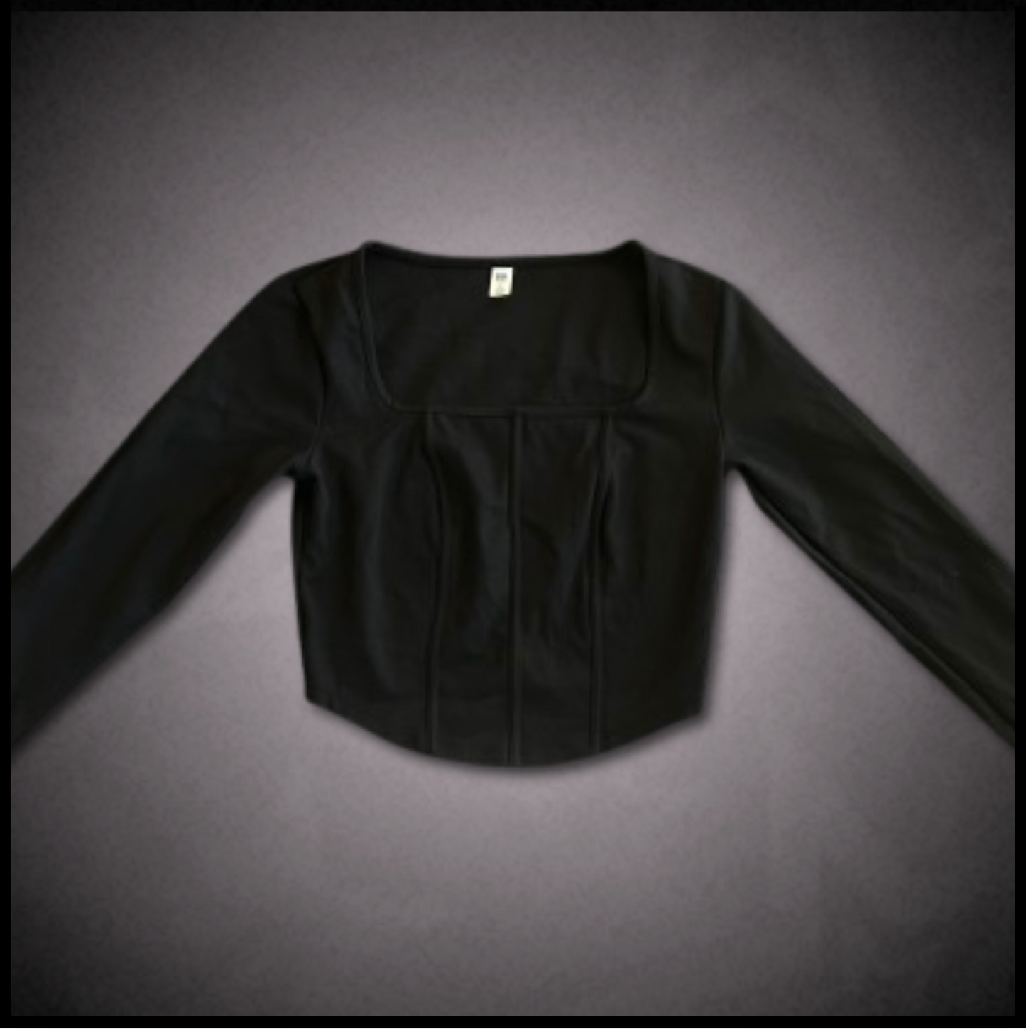 black lower-cut cropped top with corset-ridge design