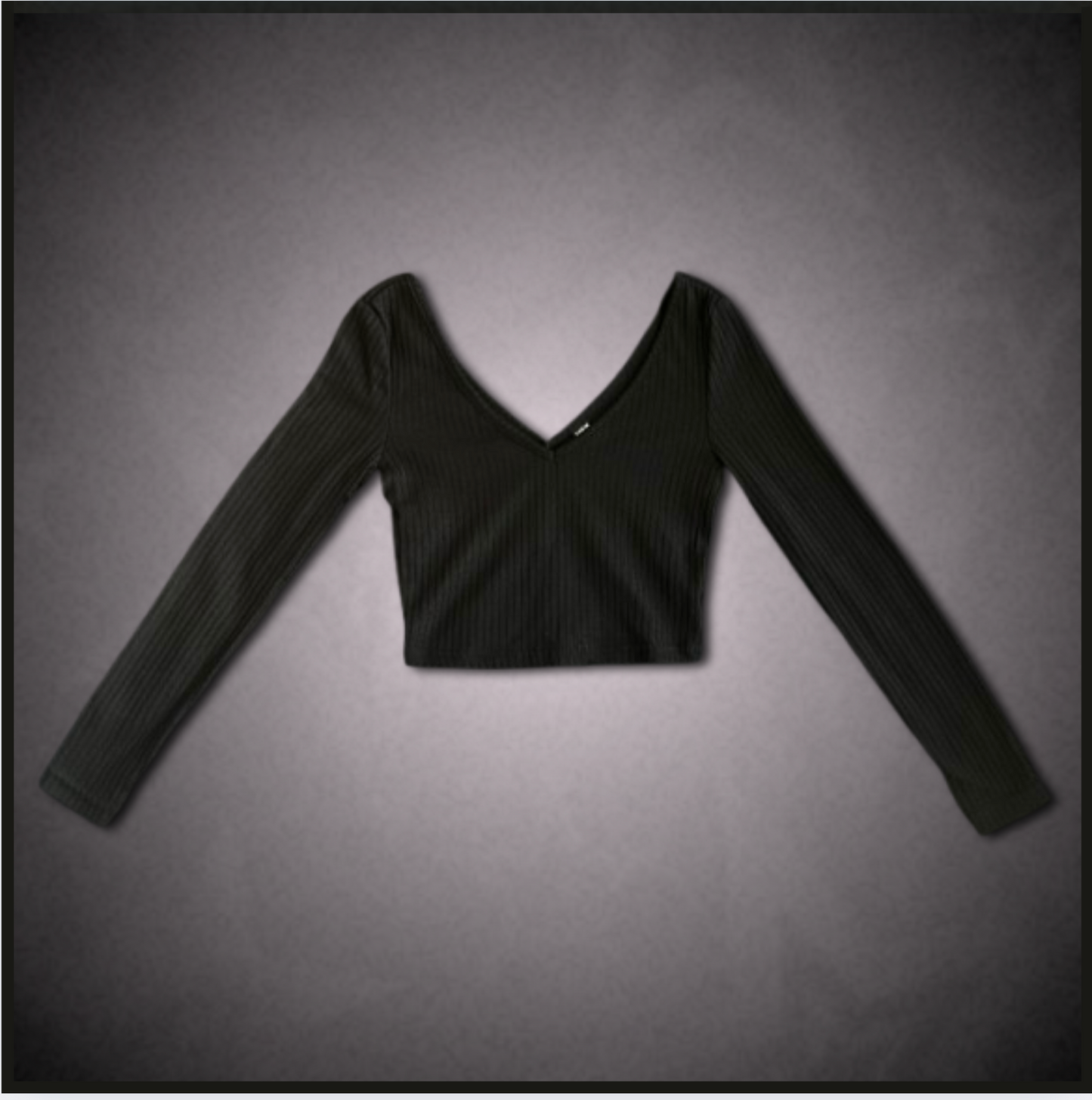 black long-sleeve v-neck cropped top