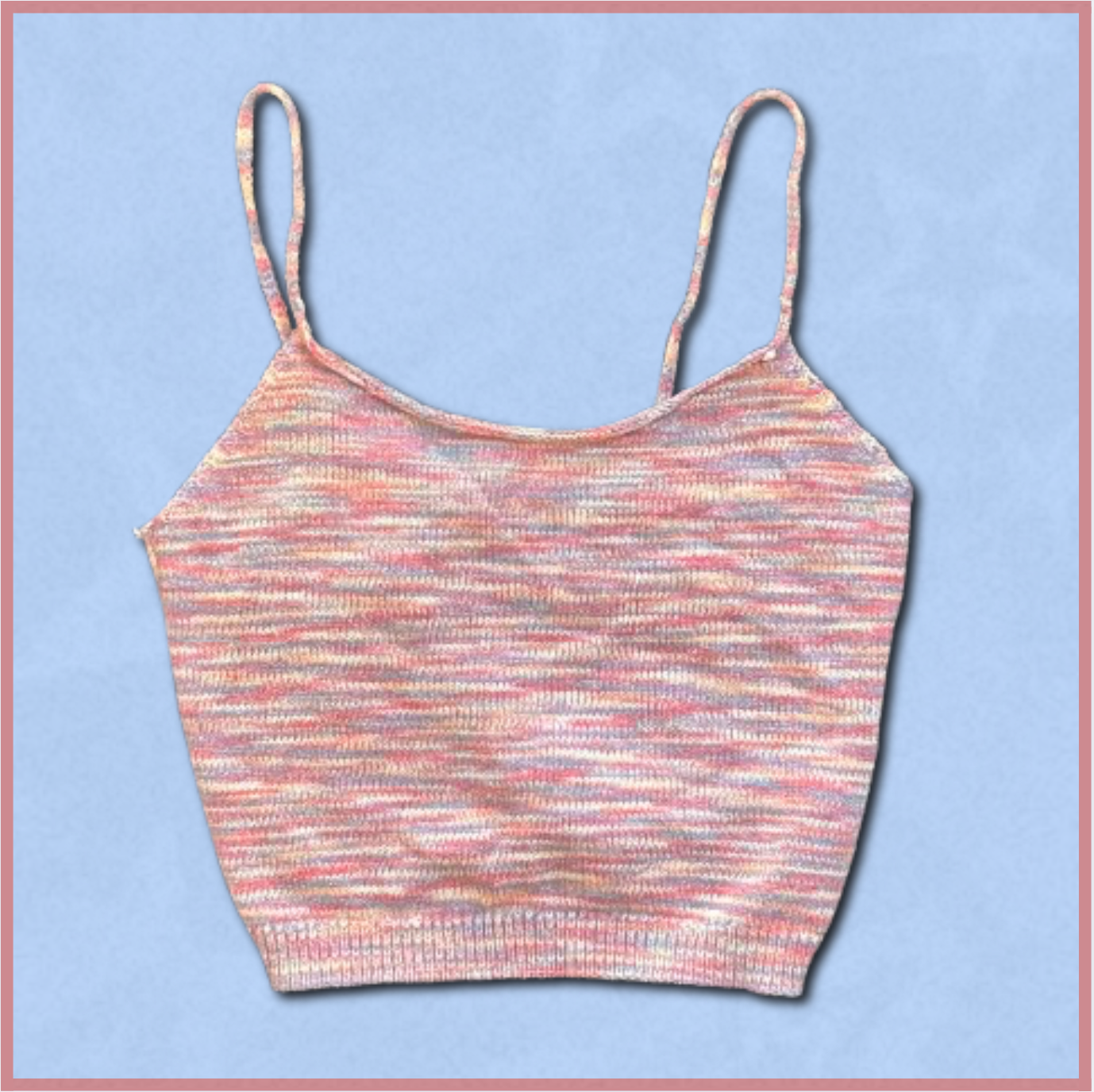 red/blue/yellow tank top with knitted design