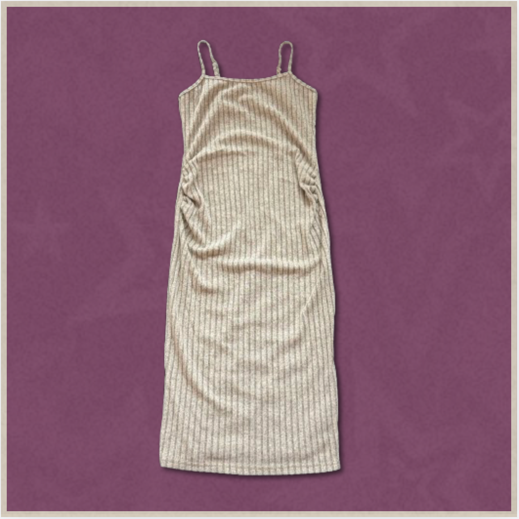 greenish-beige fitting dress with scrunch and small slit design