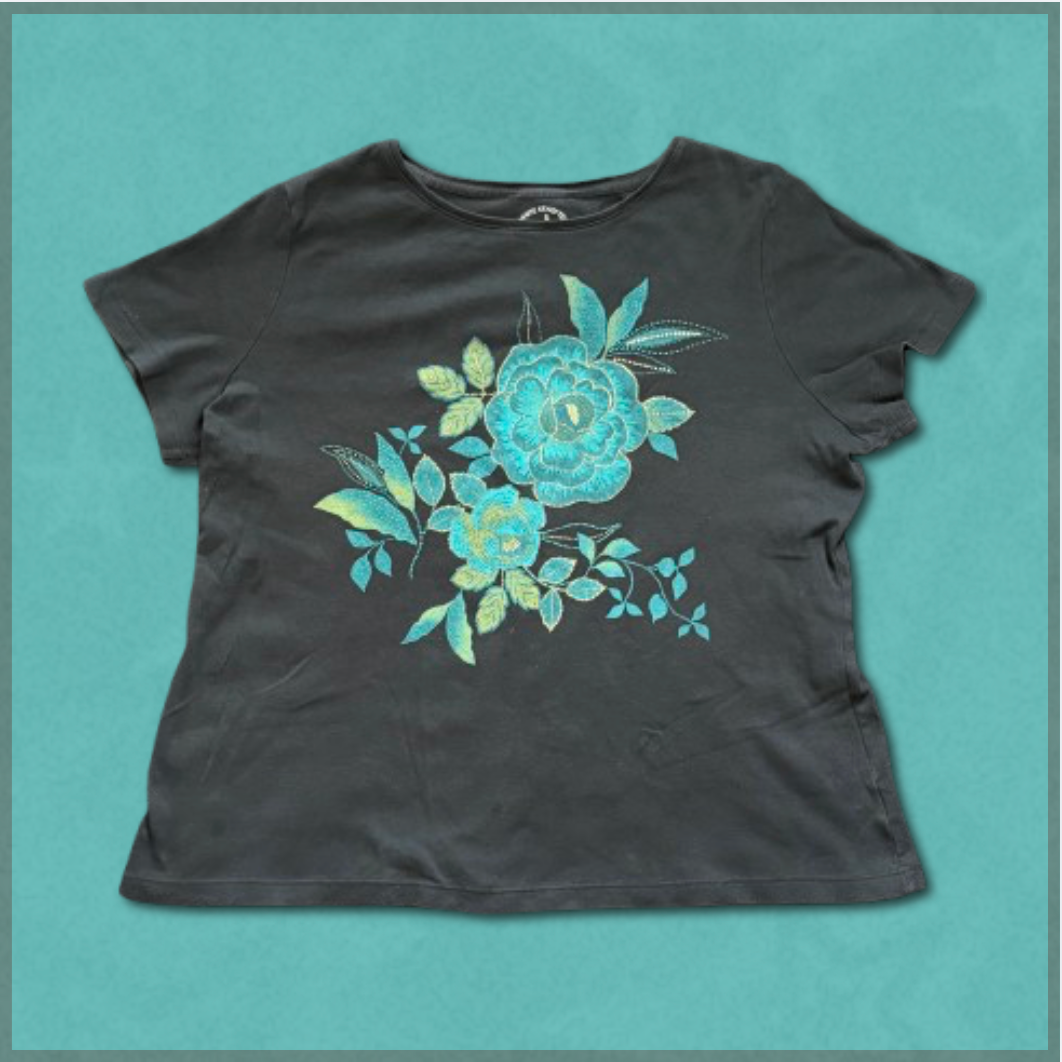 black + blue/green floral tee