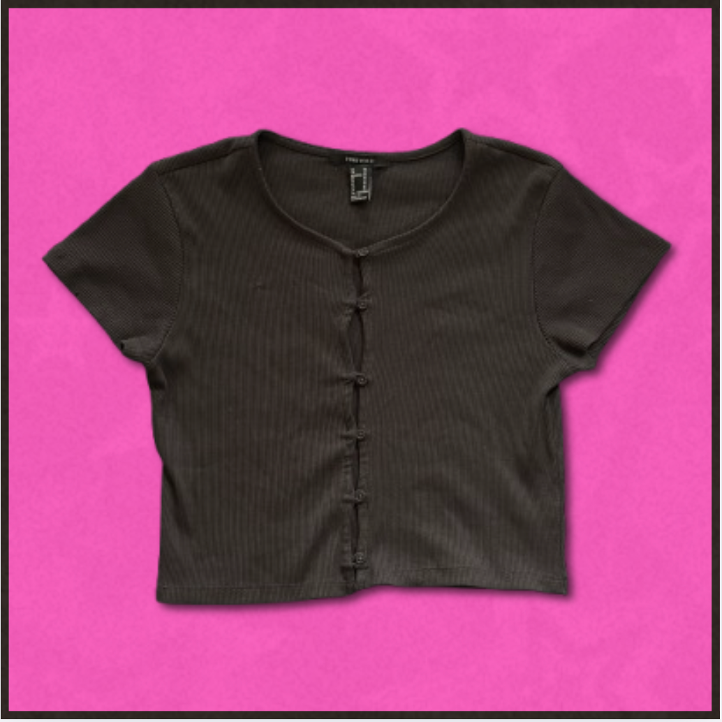black button-up top