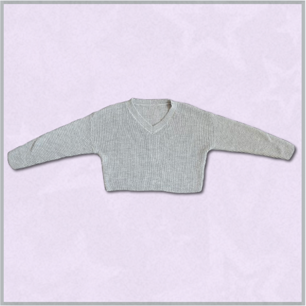 gray knitted cropped v-neck sweater
