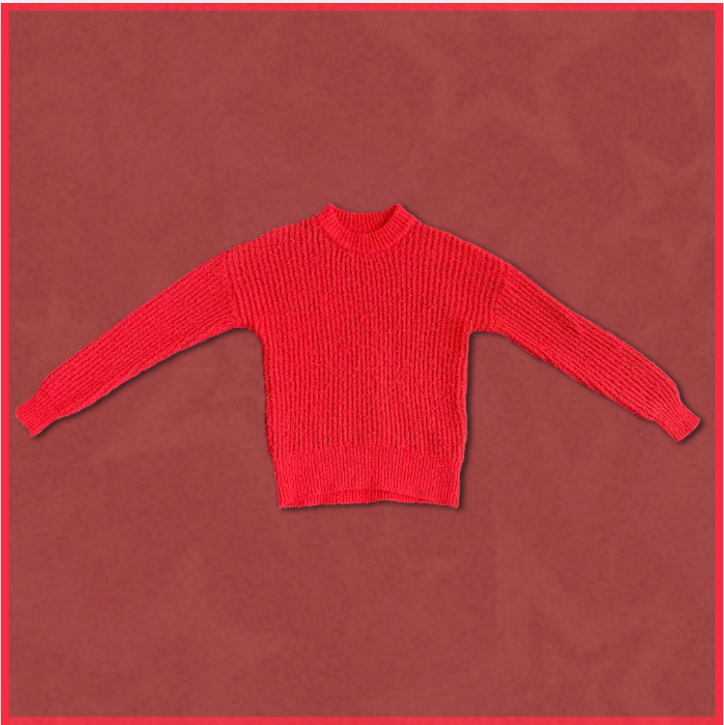 red knitted turtle-neck sweater