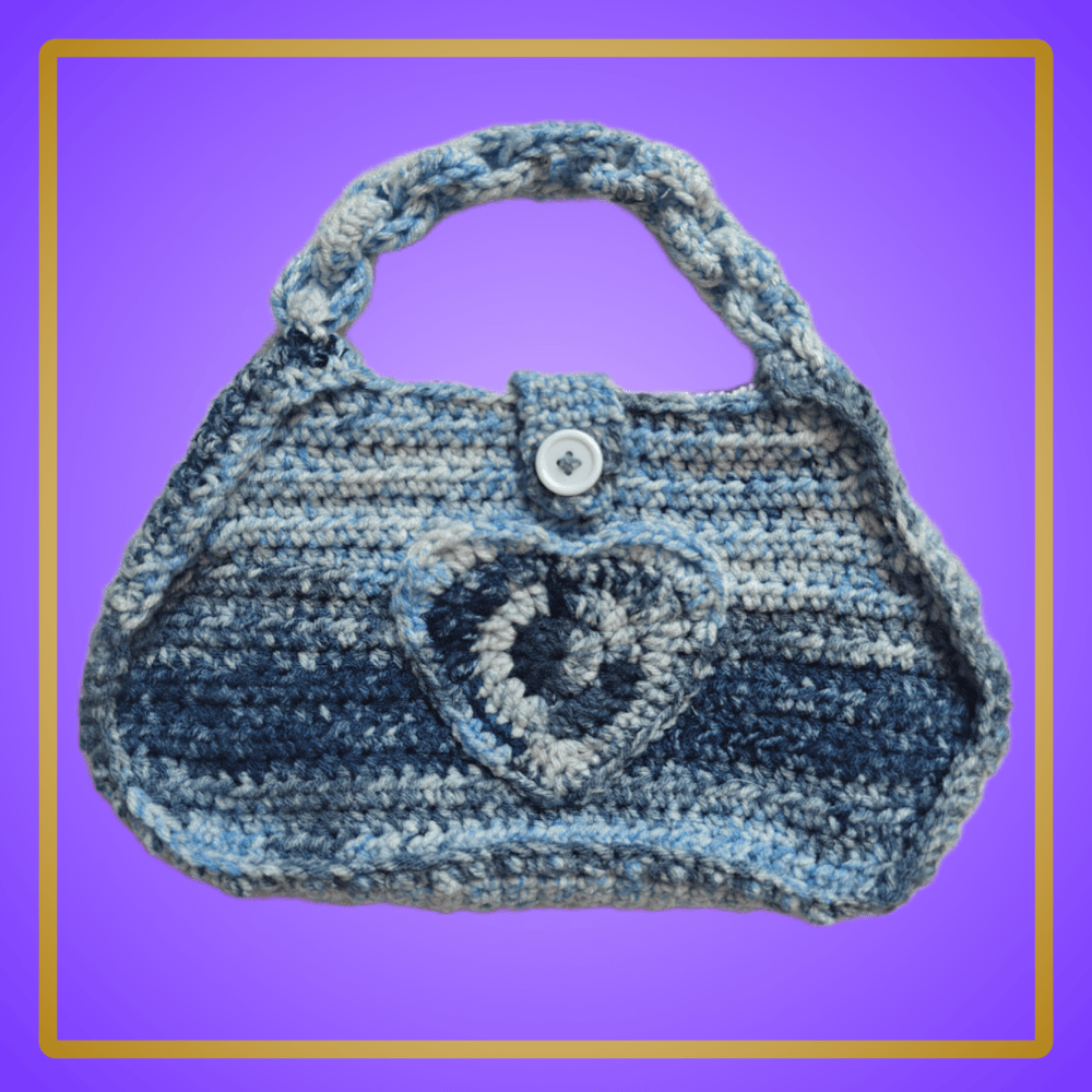 blue handbag with chain link strap