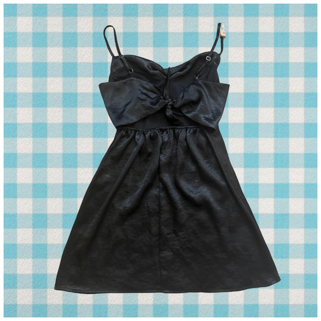 black cowl neck mini dress