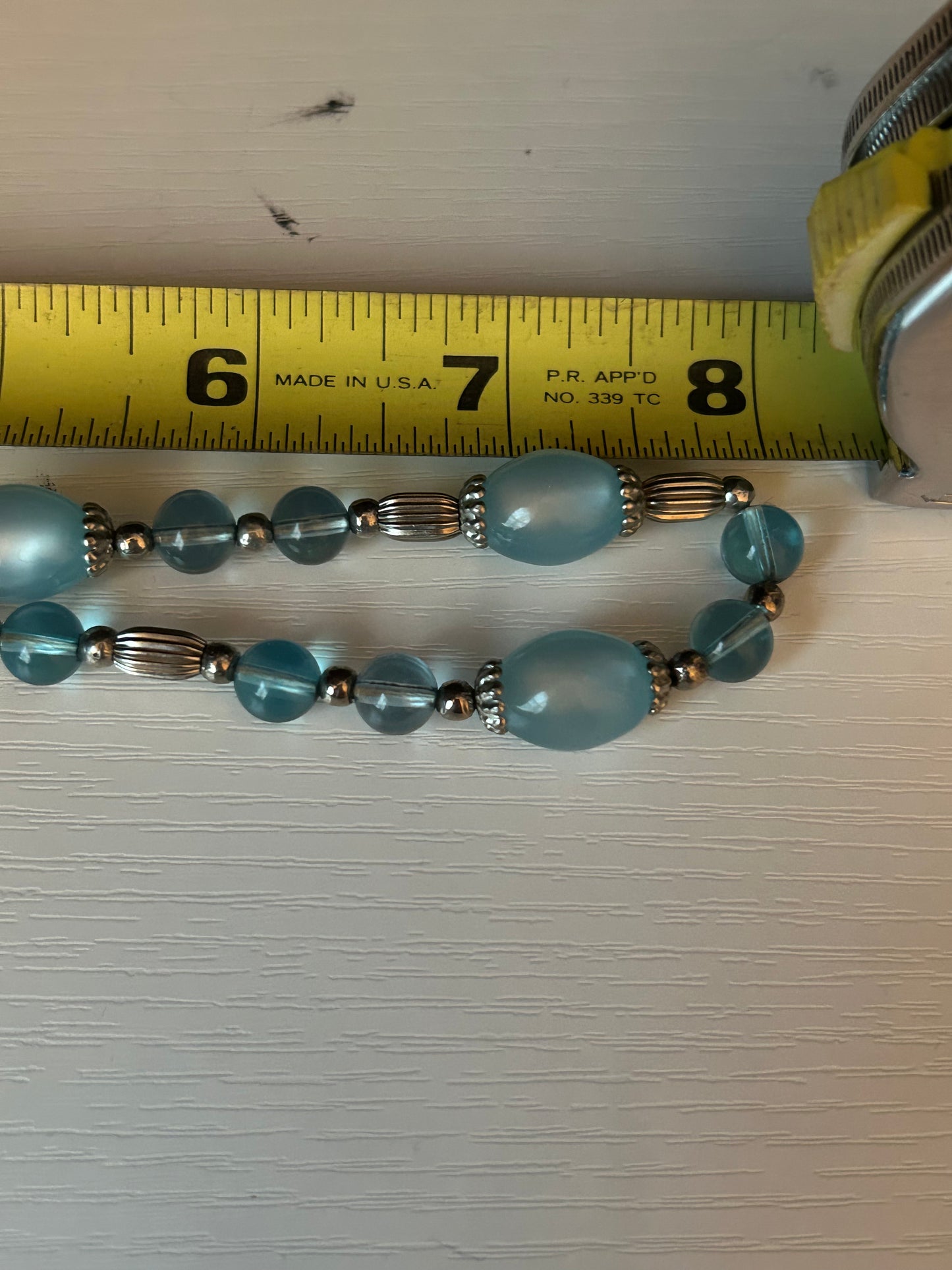 Blue Coastal Vintage Clip-on Earrings & Glass Beaded Necklace/Choker Set