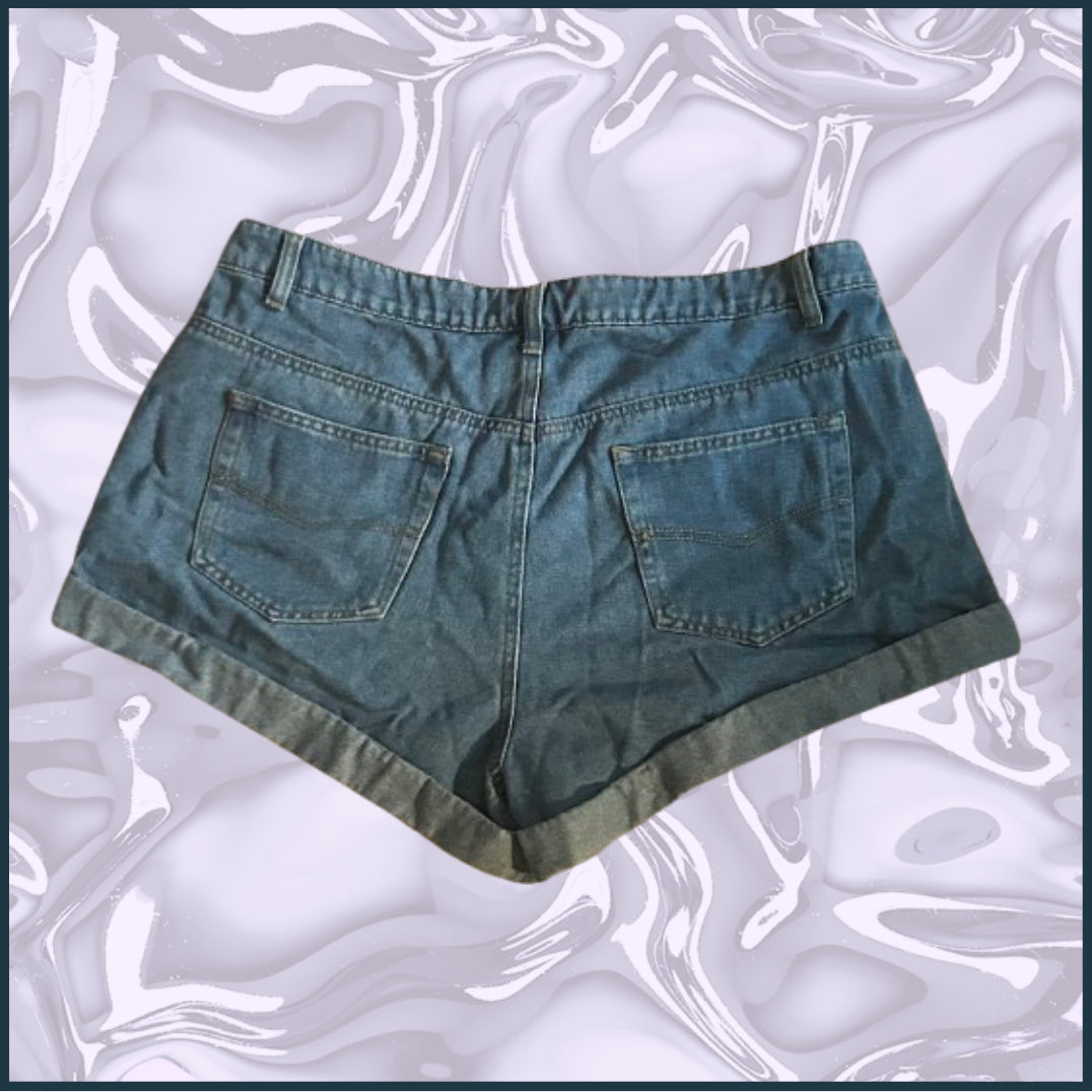 medium wash jean shorts