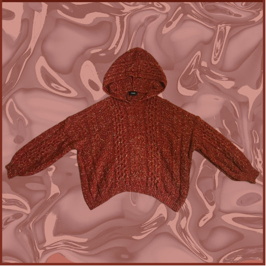 red soft hooded sweater with speckles