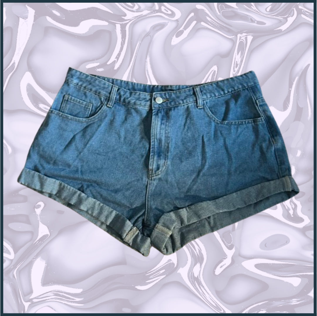 medium wash jean shorts