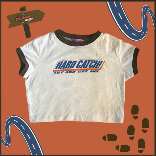 “HARD CATCH!” White/blue/orange graphic tee