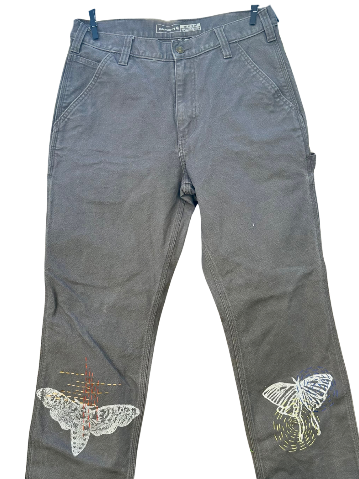 embroidered grey carhartt pants
