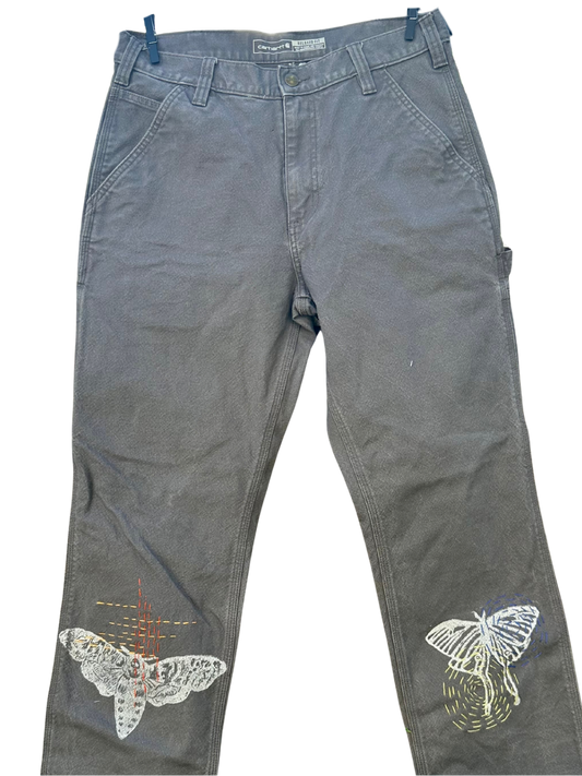 embroidered grey carhartt pants