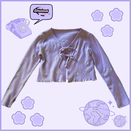 light purple flower embroidered cardigan