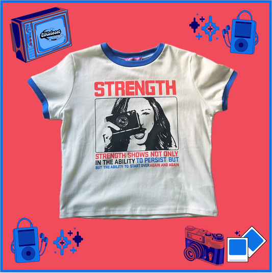 white/red/blue "strength" graphic tee shirt