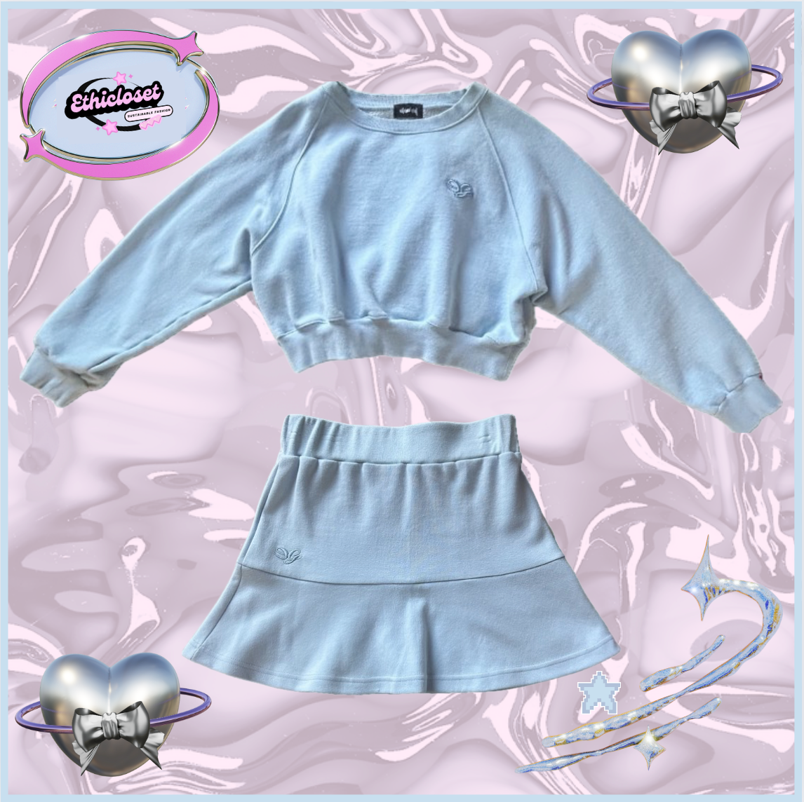 light blue cropped sweater/mini skirt set