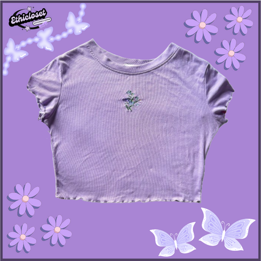 light purple crop top with flower embroidery