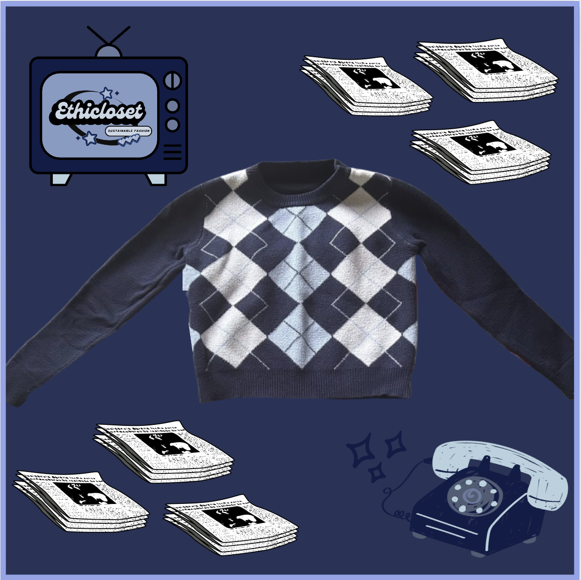 dark blue argyle pattern sweater