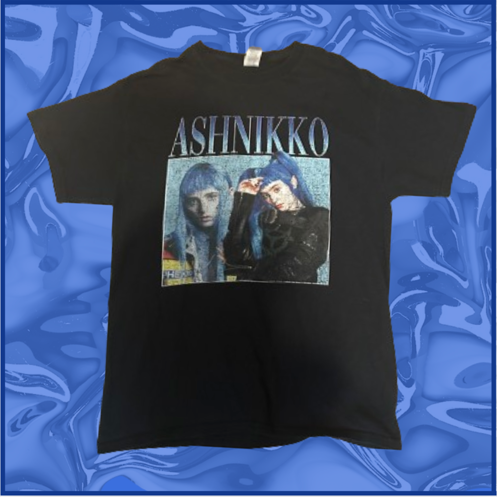 black/blue "ASHNIKKO" graphic tee shirt