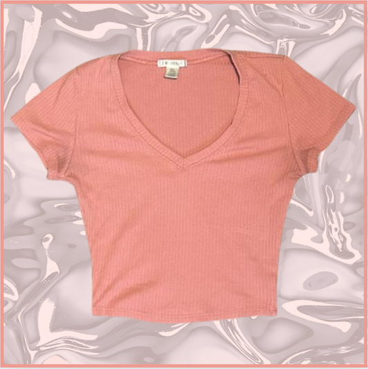 dark coral pink fitting v-neck top