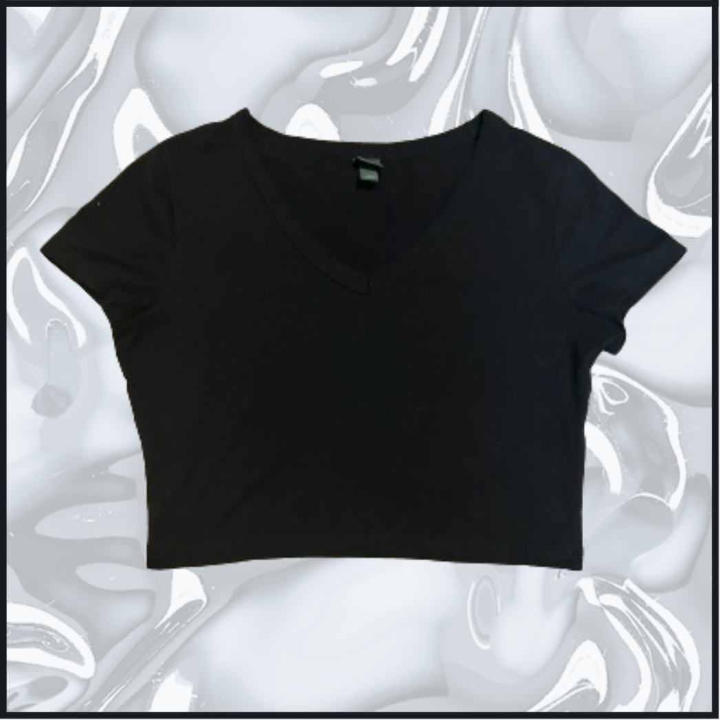 plain black fitting v-neck crop top