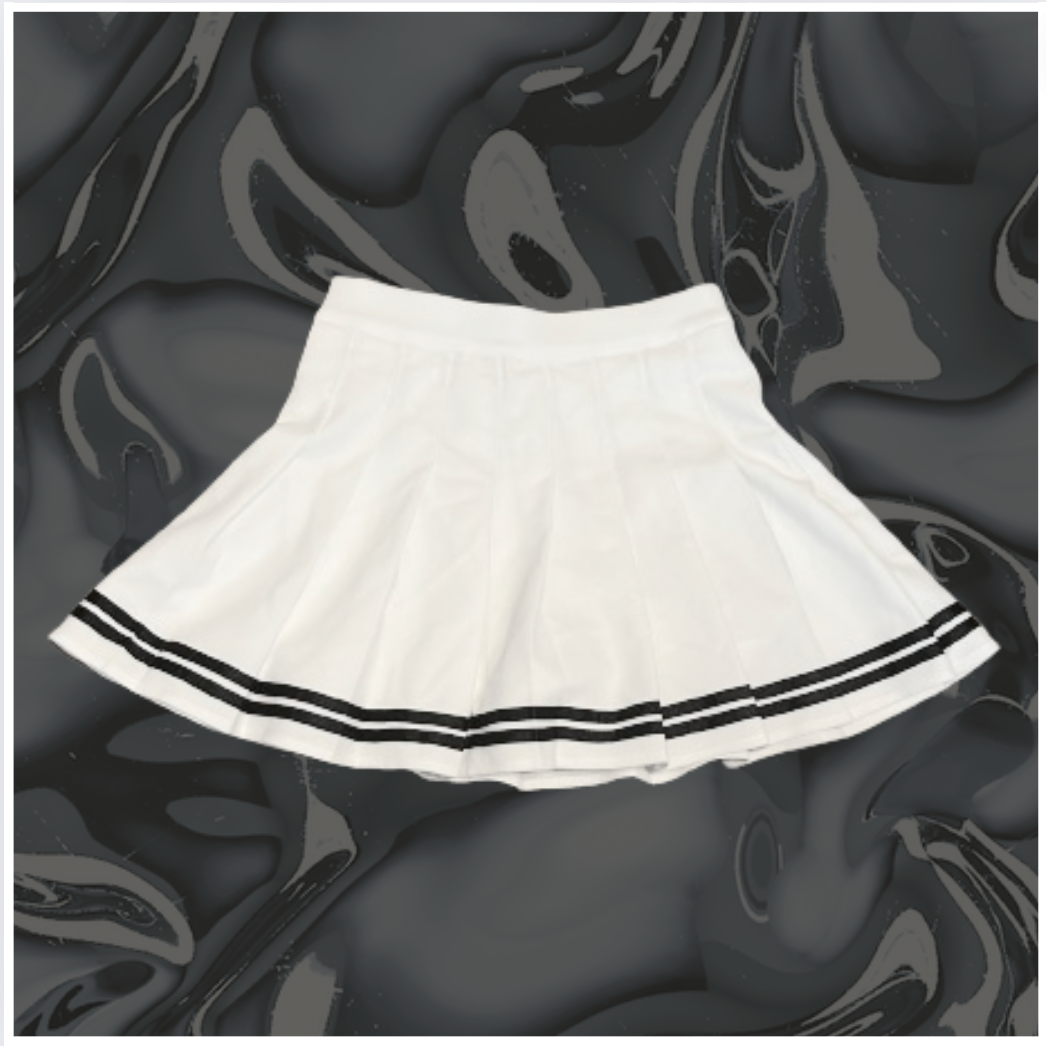 white/black pleated skirt