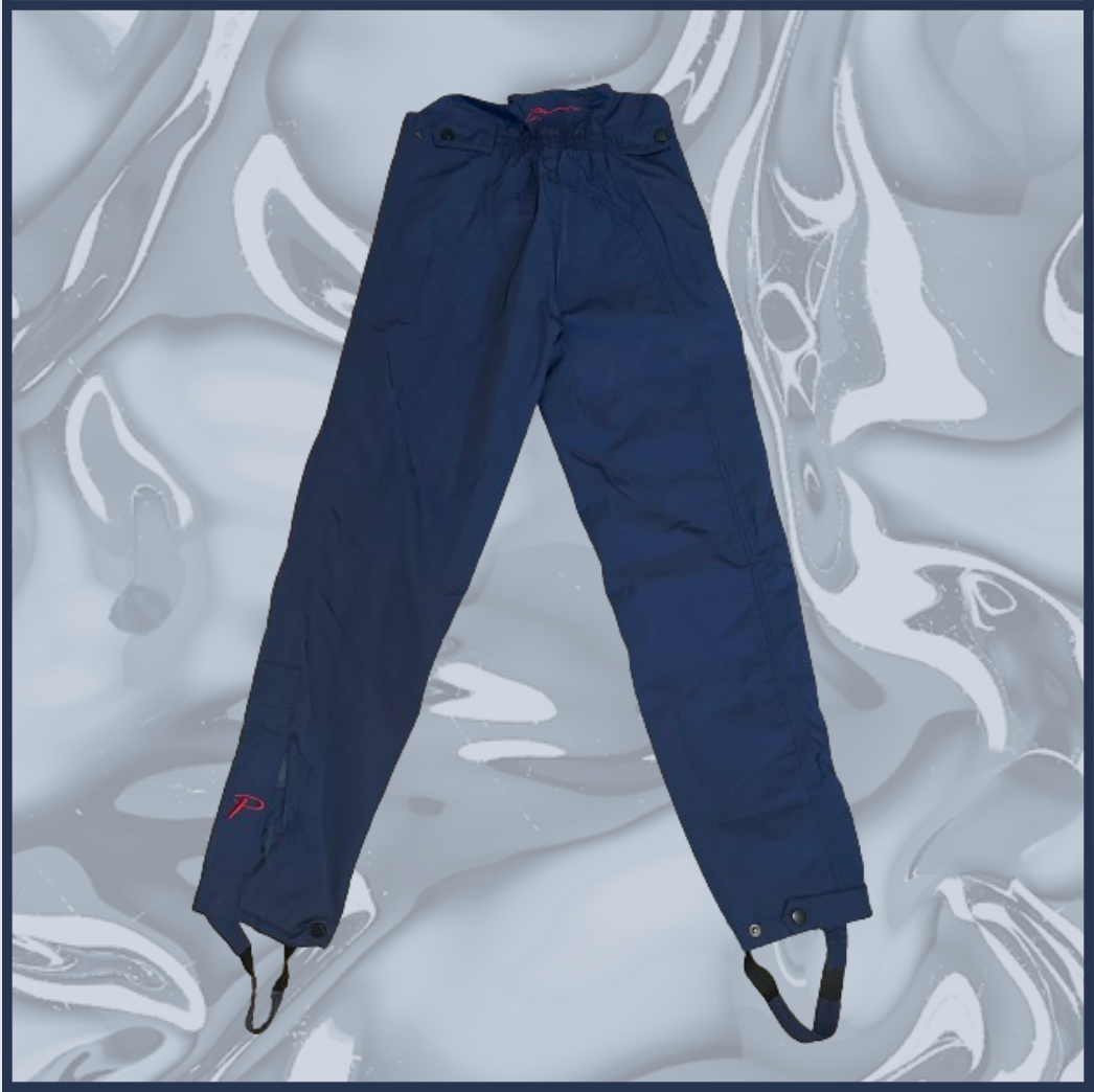 dark navy blue pants with red inlining